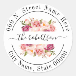 Rosa Blume boho chic Rücksendeadresse Runder Aufkleber