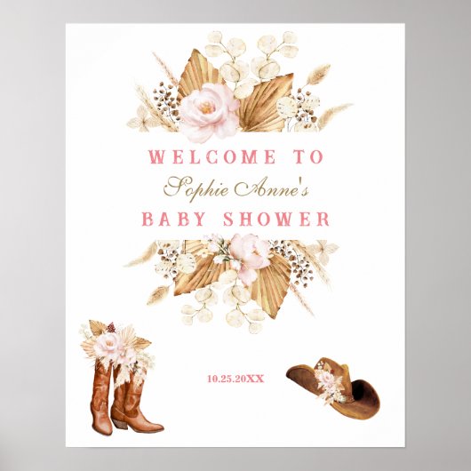 Rosa Blume Boots Babydusche Begrüßungszeichen Poster (Vorne)