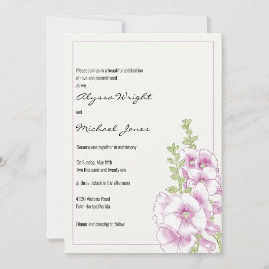 Rosa Blume, botanisch Hochzeit, weißes Pfefferminz Einladung (Vorderseite)