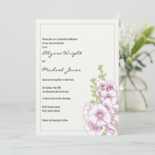 Rosa Blume, botanisch Hochzeit, weißes Pfefferminz Einladung (Stehend Vorderseite)