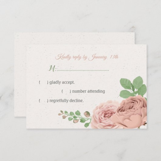 Rosa Blume, botanisch RSVP Karte (Vorne/Hinten)