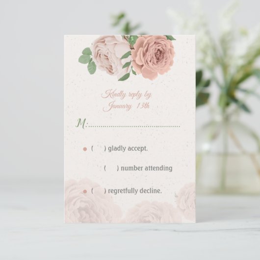 Rosa Blume, botanisch RSVP Karte (Stehend Vorderseite)