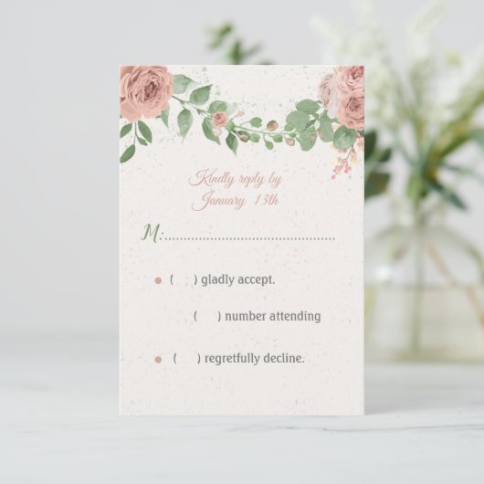 Rosa Blume, botanisch RSVP Karte (Stehend Vorderseite)