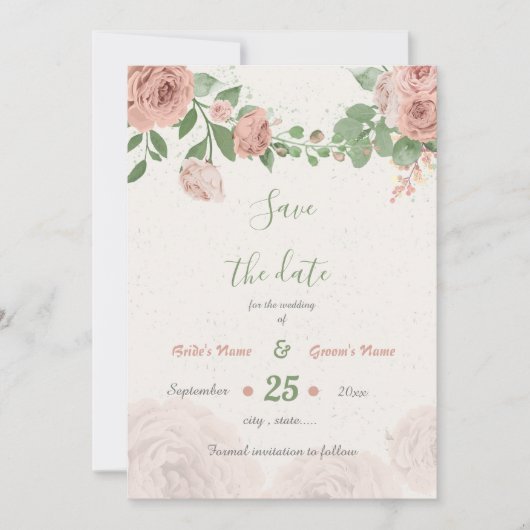 Rosa Blume, botanisch Save The Date (Vorderseite)