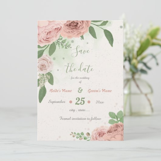 Rosa Blume, botanisch Save The Date (Stehend Vorderseite)