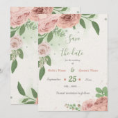 Rosa Blume, botanisch Save The Date (Vorne/Hinten)