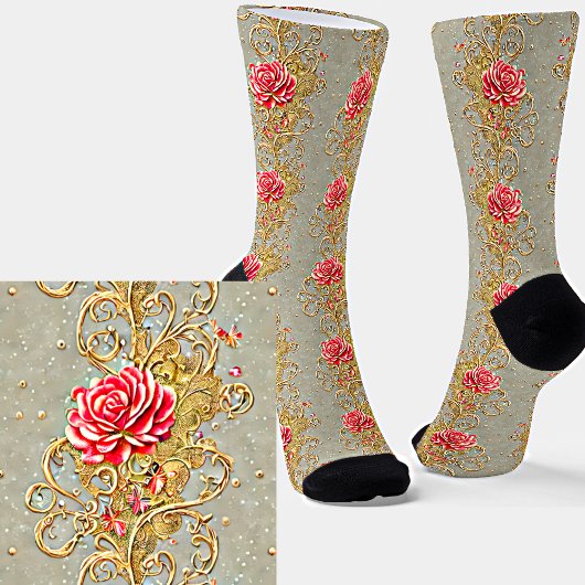 Rosa Blume Botanisches Viktorianisches Filigree Socken