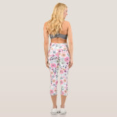 Rosa Blume Botanisches Weißes Design Capri Leggings (Rückseite)