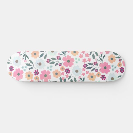 Rosa Blume Botanisches Weißes Design Skateboard (Horizontal)