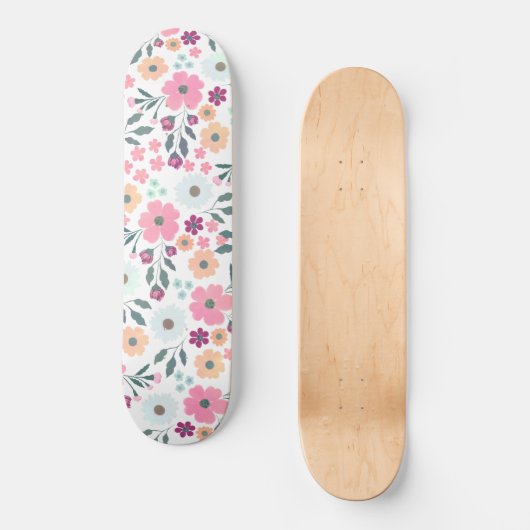 Rosa Blume Botanisches Weißes Design Skateboard (Vorderseite)