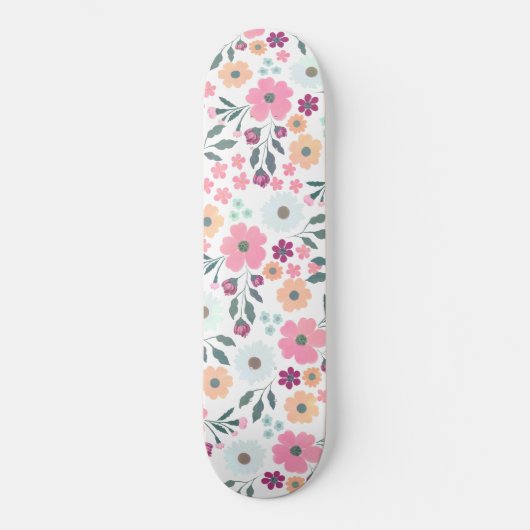 Rosa Blume Botanisches Weißes Design Skateboard (Vorderseite)