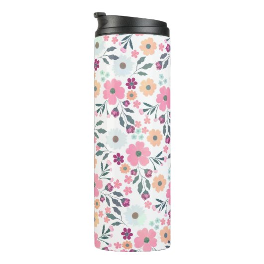 Rosa Blume Botanisches Weißes Design Thermosbecher (Nach rechts gedreht)