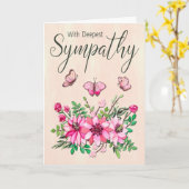 Rosa Blume Bouquet und Schmetterlinge zum Beileid Karte (Gelbe Blume)