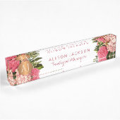 Rosa Blume Boutique Manager mit Monogramm Namensplakette