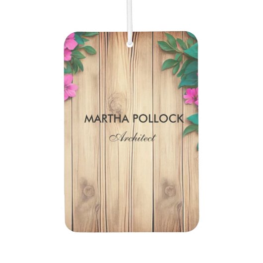 Rosa Blume, Braunholz Autolufterfrischer (Vorderseite)