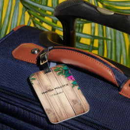 Rosa Blume, Braunholz Gepäckanhänger