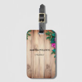 Rosa Blume, Braunholz Gepäckanhänger (Vorderseite Vertikal)