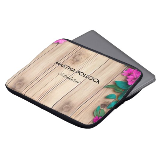 Rosa Blume, Braunholz Laptopschutzhülle (Vorne Oben)