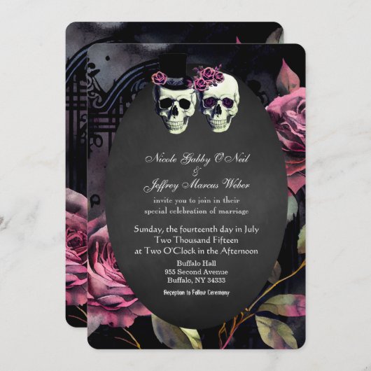 Rosa Blume Braut & Bräutigam Einladung zur Hochzei (Vorne/Hinten)