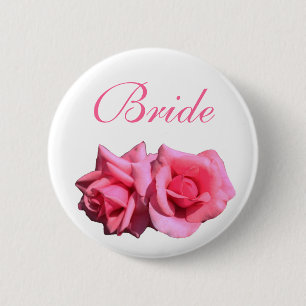 Rosa Blume Braut oder Bräutigam Hochzeit Button