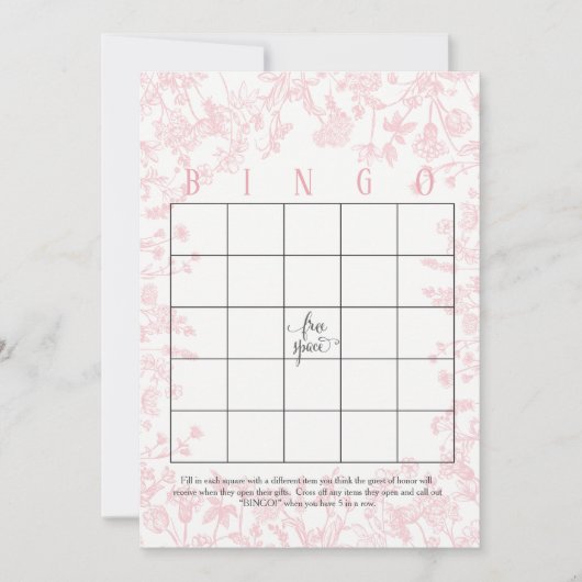 Rosa Blume Brautparty Bingo Cards Einladung (Vorderseite)