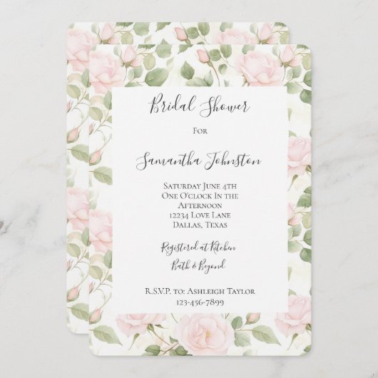 Rosa Blume Brautparty Einladung (Vorne/Hinten)