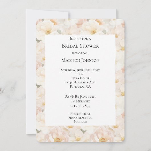Rosa Blume Brautparty Einladung (Vorderseite)