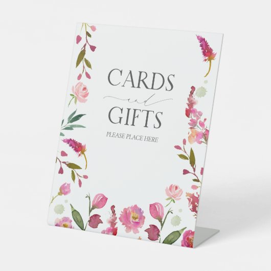 Rosa Blume Brautparty Karten und Geschenke Sockelschild (Vorderseite)