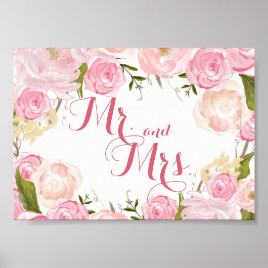Rosa Blume Brautparty SIGN Mr. and Mrs. Poster (Vorne)