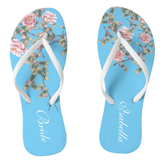 Rosa Blume Bright Blue Wedding Bride Badesandalen (Fußbett)