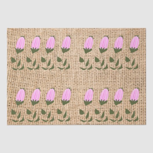 Rosa Blume Buds auf Burlap-Tissue Paper Seidenpapier (Vorderseite)
