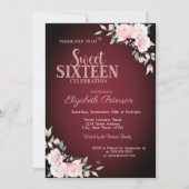 Rosa Blume Burgund Süß 16 Einladung (Vorderseite)