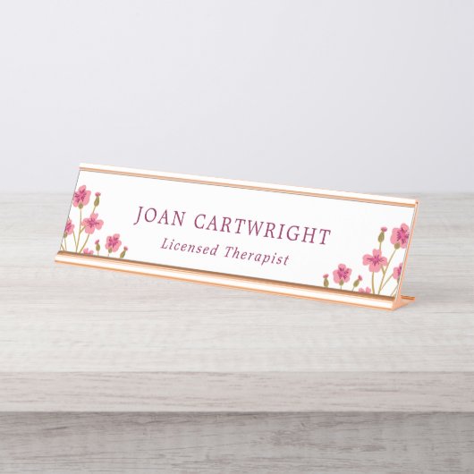 Rosa Blume Burgund Text Schreibtischnamensplakette (Vorderseite )