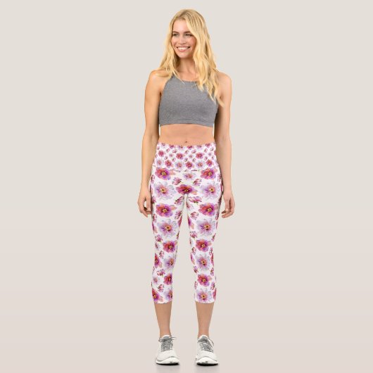 Rosa Blume Capri Leggings (Vorderseite)