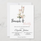 Rosa Blume Champagner Brunch & Bubbly Einladung (Vorderseite)