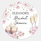 Rosa Blume Champagnerbrille und Cupcakes Runder Aufkleber (Vorderseite)