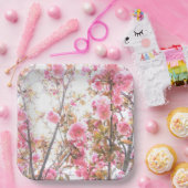 Rosa Blume Cherry Blossom Blumenmuster Niedlich Pappteller (Party)