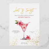 Rosa Blume & Cocktails Brautparty Folie laden Folieneinladung (Vorderseite)