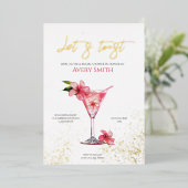 Rosa Blume & Cocktails Brautparty Folie laden Folieneinladung (Stehend vorne)