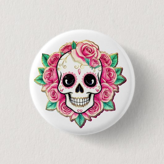 Rosa Blume Coquette Blumenstrauß Rose Skelett Button (Vorderseite)