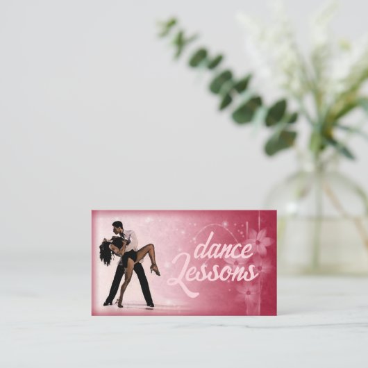 Rosa Blume Couple Dance Studio Business Card Visitenkarte (Stehend Vorderseite)