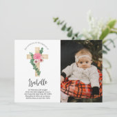 Rosa Blume Cross Foto Taufen Einladung (Stehend Vorderseite)