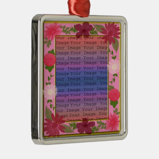 Rosa Blume Custom Square Silver Ornament (Rechts)