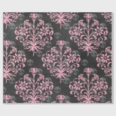 Rosa Blume Damask with Skulls on grau Geschenkpapier (Flach)