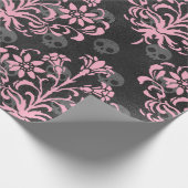 Rosa Blume Damask with Skulls on grau Geschenkpapier (Ecke)