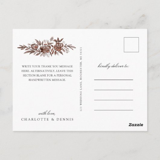 Rosa Blume Dankeschön an die Postkarte (Rückseite)