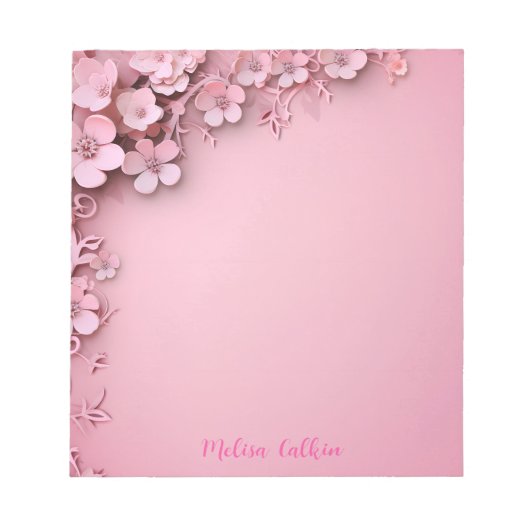 Rosa Blume Dekoration mit rosa Hintergrund Notizblock (Vorderseite)