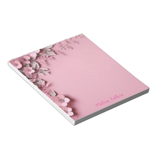 Rosa Blume Dekoration mit rosa Hintergrund Notizblock (angewinkelt)