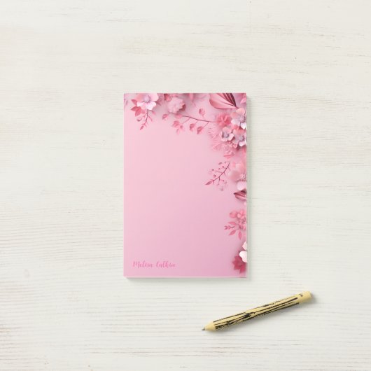 Rosa Blume Dekoration mit rosa Hintergrund Post-it Klebezettel (Auf Schreibtisch)