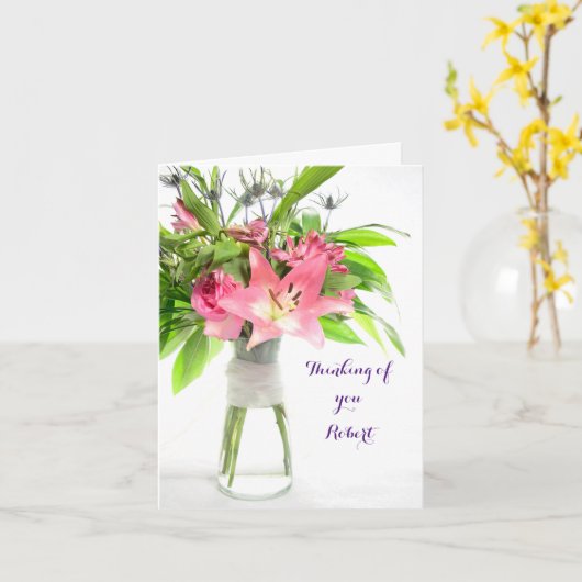 Rosa Blume Denken Sie an Sie bald gut Card Karte (Gelbe Blume)